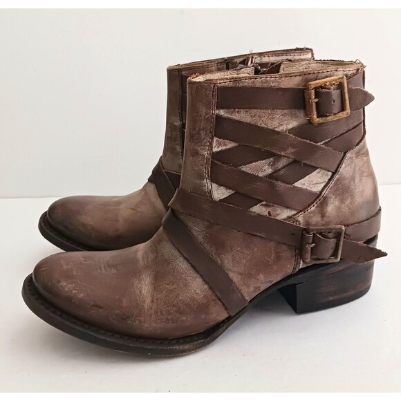 New FREEBIRD by Steven Sammi Ankle Boot Brown Distressed Leather Ankle Wrap 6M - Picture 8 of 14